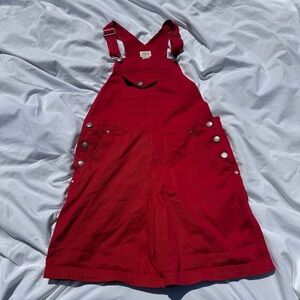 🍒 Vintage Cherry Red Overall Shorts– Cherokee Denim – Size S – 100% Cotton